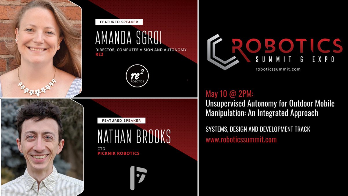 re2robotics's tweet image. Join Amanda Sgroi and @PickNikRobotics Nathan Brooks at the @Robotics_Summit, where they&apos;ll discuss robotic technology for solar field construction. Click here for the event agenda: buff.ly/2WXuWmV
#re2robotics #RSE2022 #Robotics #engineers #technology #mobilemanipulation