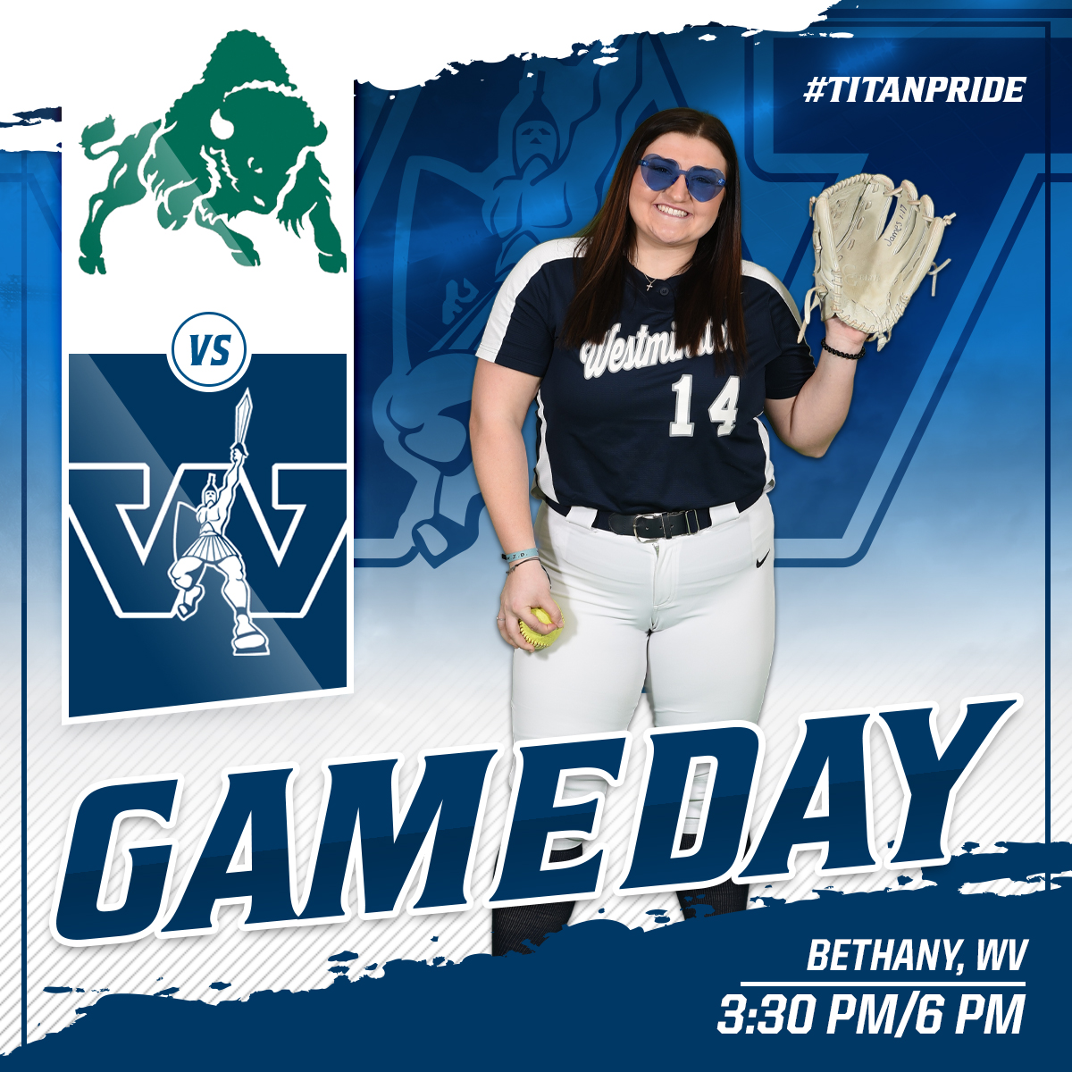 GAME DAY! Sophomore Elizabeth Malczak and the softball team hit the road to take on Bethany in a PAC doubleheader today! Go Titans! #titanpride

📍 - Bethany, WV
🕞 - 3:30 PM
🖥️ - bit.ly/3vmFKgy
📊 - bit.ly/3OaSWxU