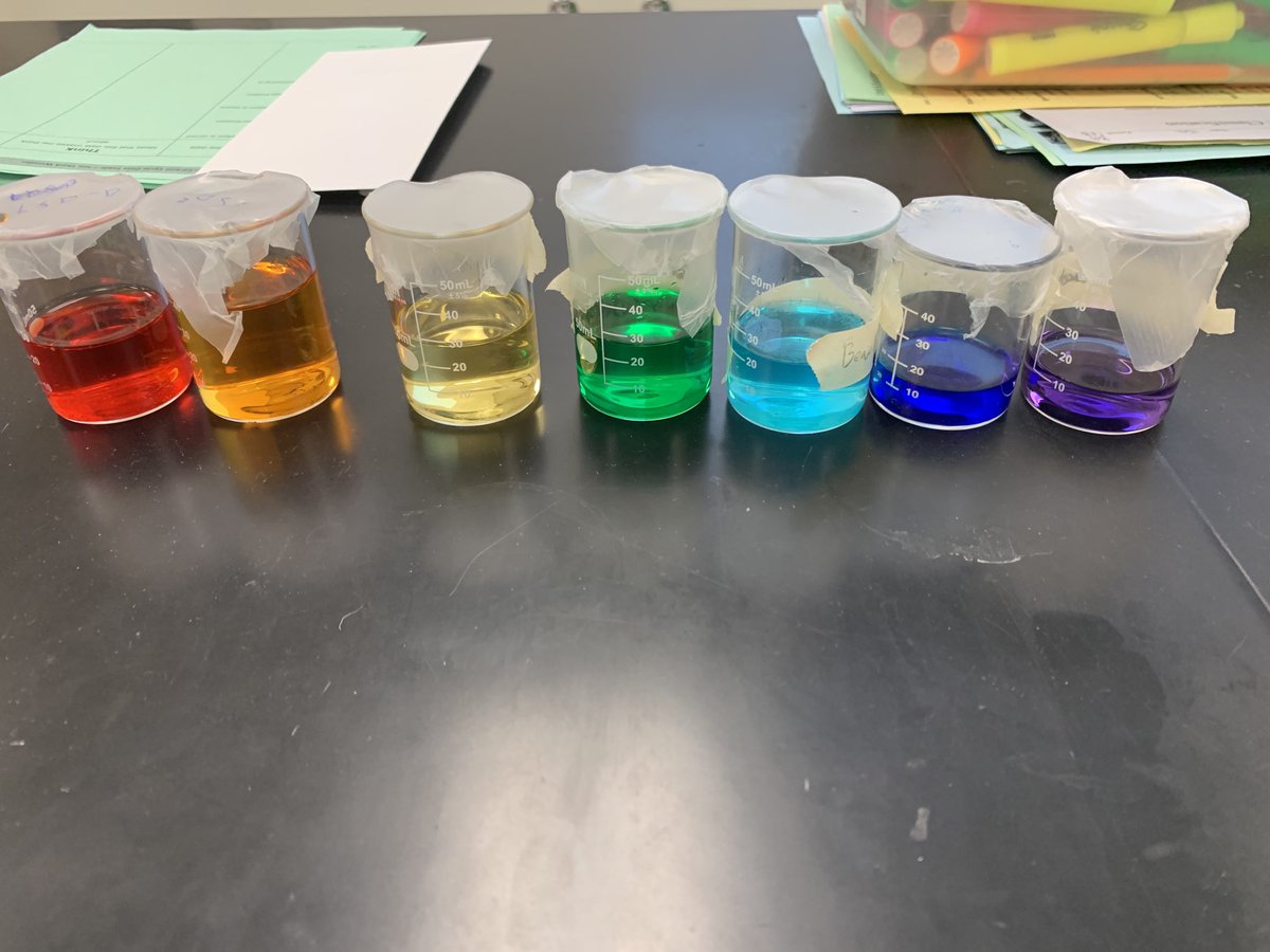 Tmitchell91's tweet photo. Some solid work making colors of the rainbow from my AP chem class #lechatelier #apchem https://t.co/7mfAJHuza6