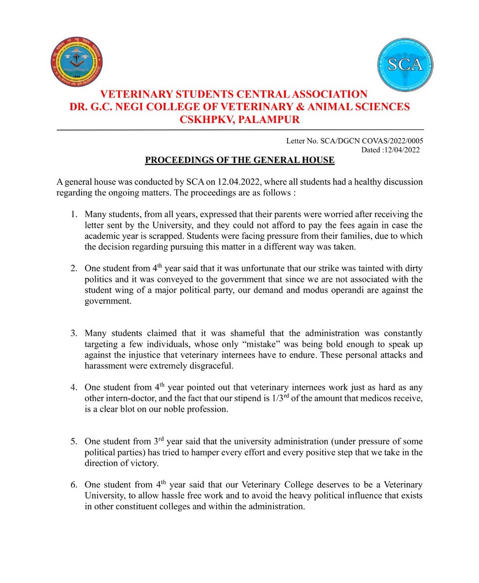 Drgcncovas's tweet photo. Expressing displeasure, All the students have decided to #boycott All the programs in which the Vice Chancellor and the Dean of the Veterinary College will participate
@CMOFFICEHP
@cmojairamthakur 
@ProfHKChaudhary 
@virenderknwr 
@MahenderSTBJP 
@AgnihotriLOPHP
@VikramadityaINC https://t.co/v6tBdEpEZH