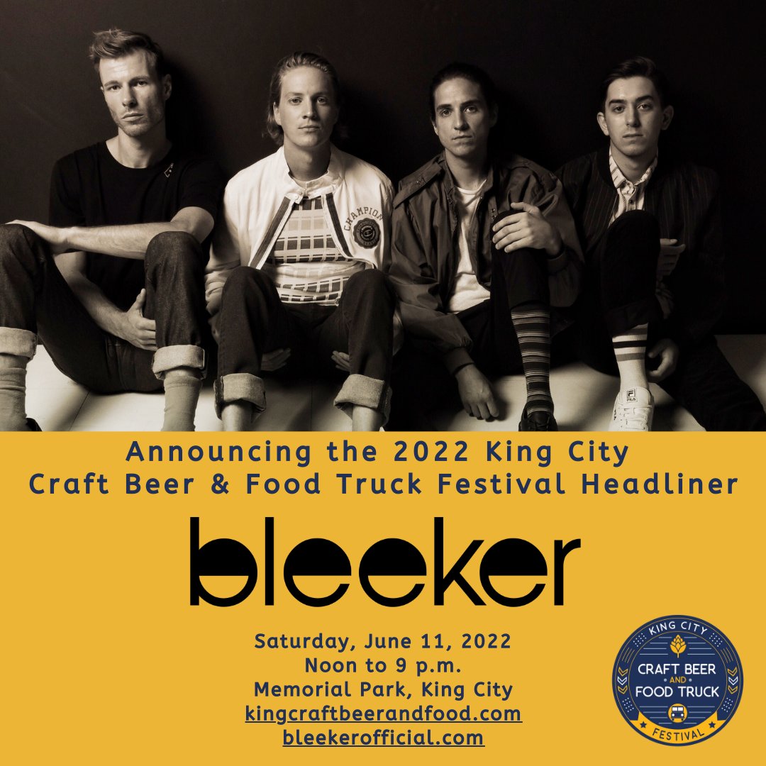 We are excited to announce <a href="/BleekerOfficial/">Bleeker</a> as the 2022 King City Craft Beer &amp; Food Truck Festival Headliner. Come see #bleeker live at the festival on Saturday, June 11. 
bit.ly/3OalFTj #KingCraftBeerFest #KingCityFest