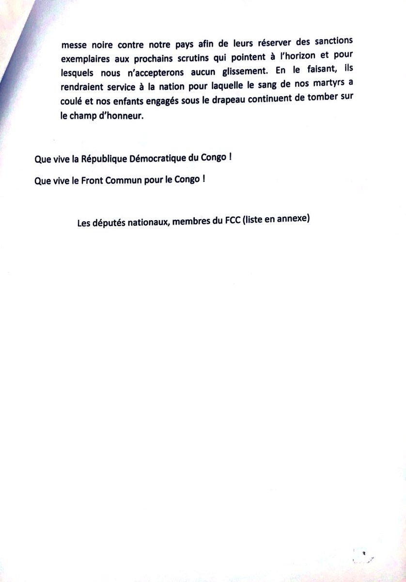 #RDC Le <a href="/FCC_RDC/">FCC - Officiel</a> a boycotté la plénière consacrée à la loi électorale, et en dénonce « le manque consensus ». Le FCC demande une Cour constitutionnelle conforme à la Constitution, une #CENI recomposée, et de « barrer la route aux jouisseurs ».