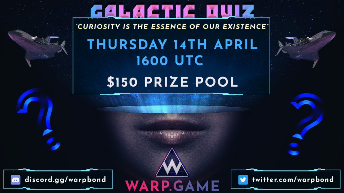 WarpBond's tweet photo. 🏆#WARP Weekly Galactic Quizzes: Win up to $75!🏆

Rewards- 
1st : $75
2nd: $50
3rd : $25 

When?  ⏲️ 
Thursdays @ 1600UTC
https://t.co/AXbI1ieZaz

#Crypto #ETH #NFTart #NFT #NFTCommunity #BSC #Fantom $FTM https://t.co/pHny48Abx5