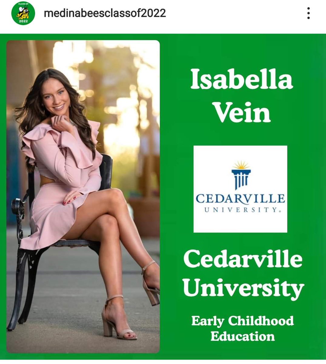 Congratulations to senior captain Bella Vein on being accepted to Cedarville where she will further her education &amp; athletic career! Way to go Bella! Your hard work &amp; dedication will take you far in life! Very proud of you! Best wishes in all you do!

#AlwaysABee
<a href="/medinaathletics/">Medina Athletics</a>