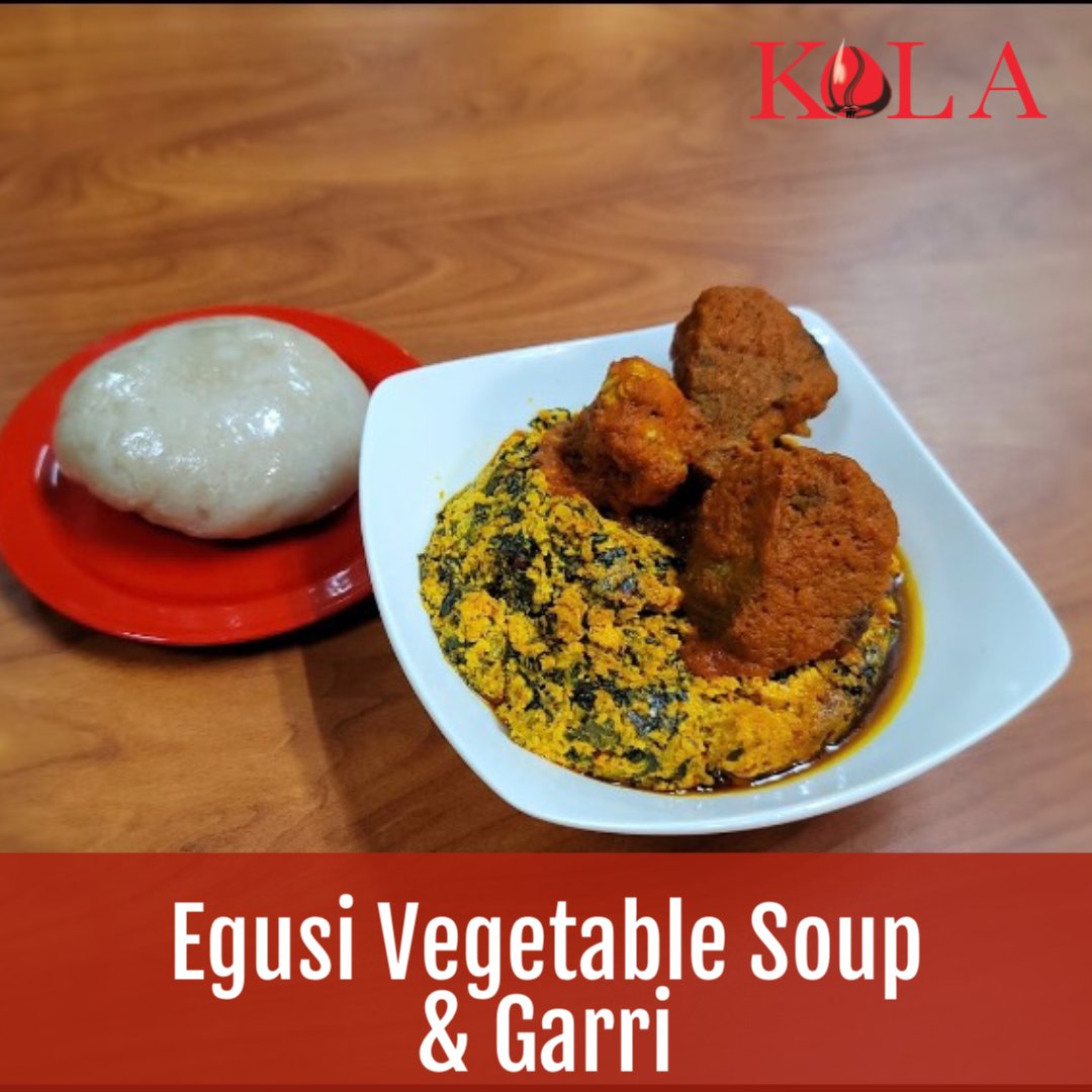kolalounge's tweet photo. It’s almost dinner time. Come enjoy our delicious Egusi Vegetable Soup paired with a side of Garri before the party gets started this weekend. Or place your holiday catering order and pick-up Sundays feast on April 16th. https://t.co/fDT00EjYDA