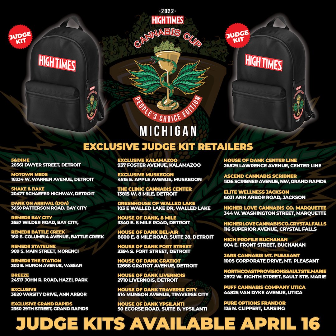 Saturday! Judging kicks off for the High Times #CannabisCup #Michigan People's Choice 2022! 🤟 Presented by <a href="/houseofdankmi/">House of Dank Michigan</a>

All Adults 21+ OR MMJ cardholders 18+
━━━
🏆: Judging details / FAQ at bit.ly/micup2022
🎒: Sign-up for Judging Updates at CannabisCup.com/preregister