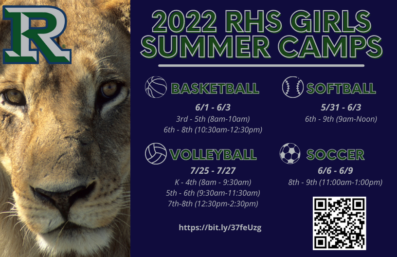 Reedy Girls Basketball 2022 Summer Camp is here! Always great to see Future Lions working to get better at their craft or begin their new favorite sport! Please utilize the bit.ly/37feUzg  or QR code to sign up today. #rhsroar <a href="/ReedyLions/">Reedy High School</a> <a href="/FISD_PearsonMS/">Pearson Middle School</a> <a href="/phms_panthers/">Pioneer Heritage MS</a>