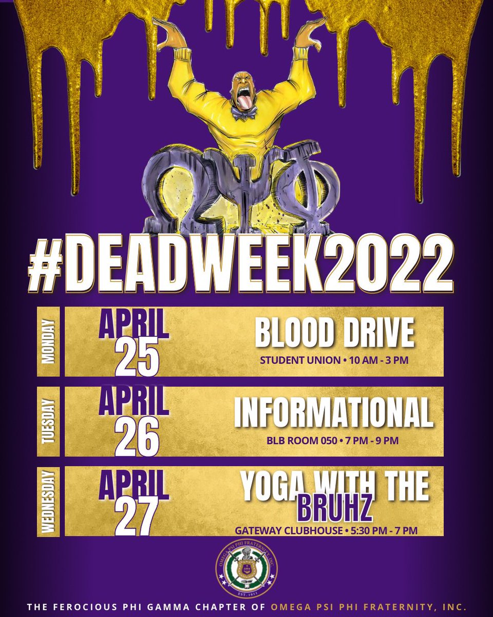 #DEADWEEK is approaching 😈

First 15 to donate blood we have a surprise for you ❗️

Come be OWT with the bruhz‼️