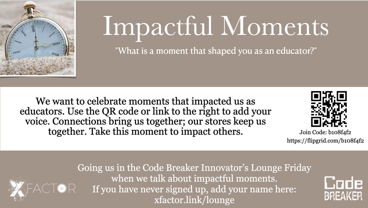 MatthewXJoseph's tweet image. Let&apos;s celebrate moments that impacted us as educators. Use link or QR code in image to add your voice. Connections bring us together; our stores keep us together. Take this moment to impact others.#codebreaker  @Flipgrid @annkozma723 @donna_mccance @TechyLeaderEDU @MrNunesteach