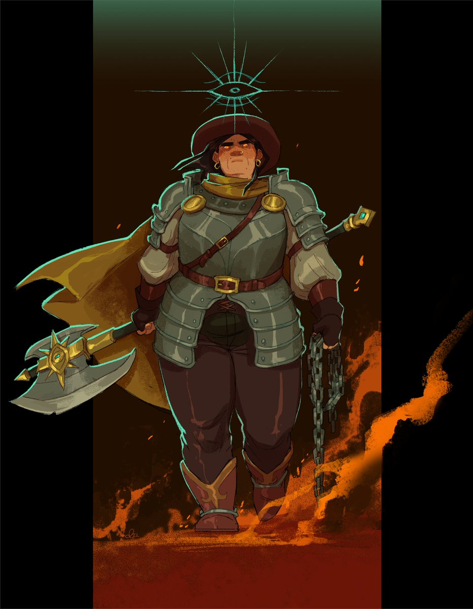 interrupting pirate posting with some speculative art on my beloved cowboy-paladin's endgame high-level vibes 🔥👁🔥

aka "not quite oath of vengeance but yeah, i dabble"