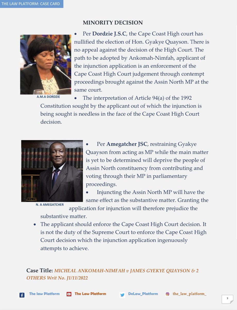 DeLaw_Platform's tweet photo. WHY DID JUSTICE DORDZIE AND AMAGATCHER WANT THE ASSIN NORTH MP TO STILL ACT AS MP?
Find out in our CASE CARD of ANKOMAH-NIMFAH v GYAKYE QUAYSON & 2 OTHERS
#TheLawPlatform
#CaseCard https://t.co/AQ8wWw2pU1