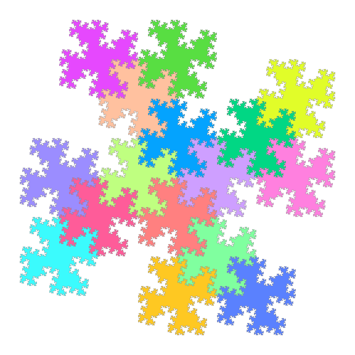 A Minkowski island is dissected into smaller copies of itself, showing that is is a 16-rep rep-tile.
en.wikipedia.org/wiki/Rep-tile