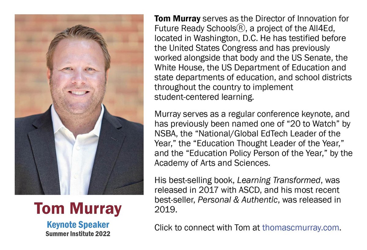 MSAA_33's tweet photo. We are 100 days away from Summer Institute '22 @Hotel1620 

Keynote Speaker: Tom Murray - Director of Innovation for Future Ready Schools - Named one of "20 to Watch" by NSBA. 

Click here to connect with Tom at https://t.co/8F5NA72gwE

@jvincentsen @LarryMurphyMSAA @MIAA033 https://t.co/noAyVkiYOk