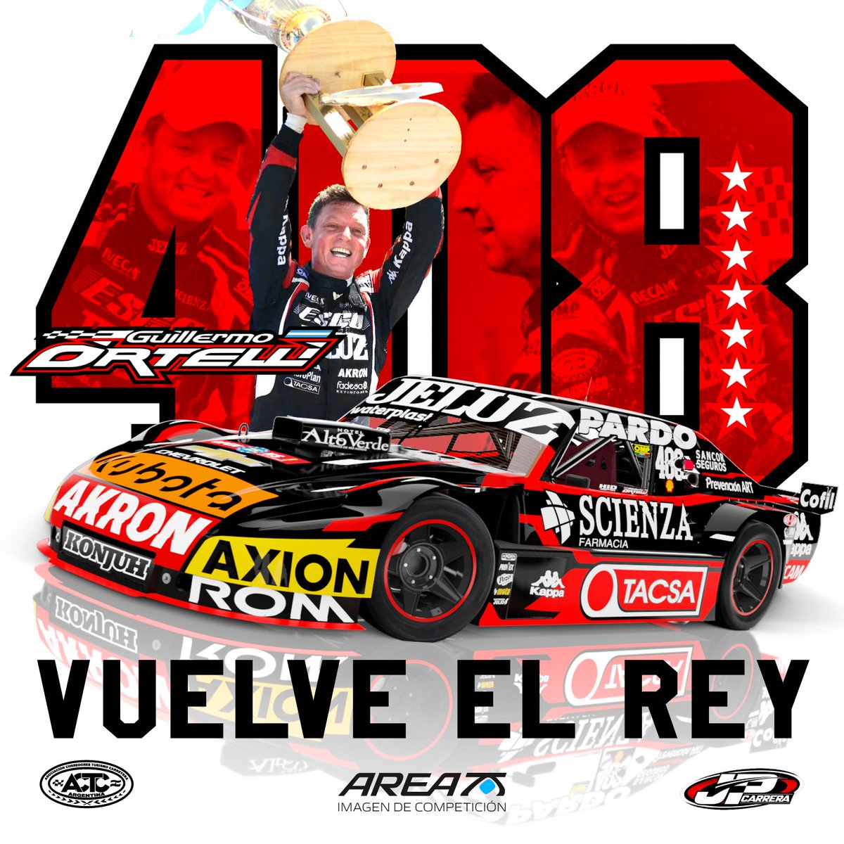 area75's tweet photo. Sueños que ya pensamos que no se cumplirían. Diseño de area75 para la última de @GUILLEORTELLI en el Turismo Carretera @actcargentina con el #408 del  @EQUIPOJPCARRERA https://t.co/uXrPn2fElk