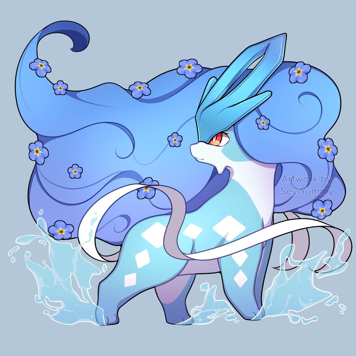 pokemon (creature) no humans solo flower water closed mouth standing  illustration images