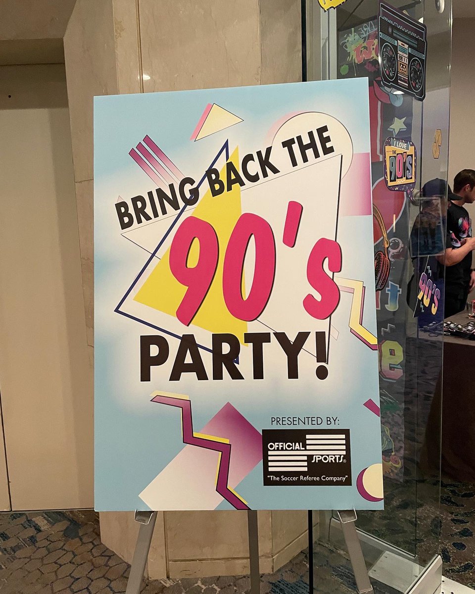 OSI_Page2's tweet photo. Great celebration of referees at Dallas Cup 2022! Bring back the 90s Referee party theme spot on with some of the greats joining the fun! #DallasCup #thethirdteam #the90s https://t.co/p9PQCZoqnY