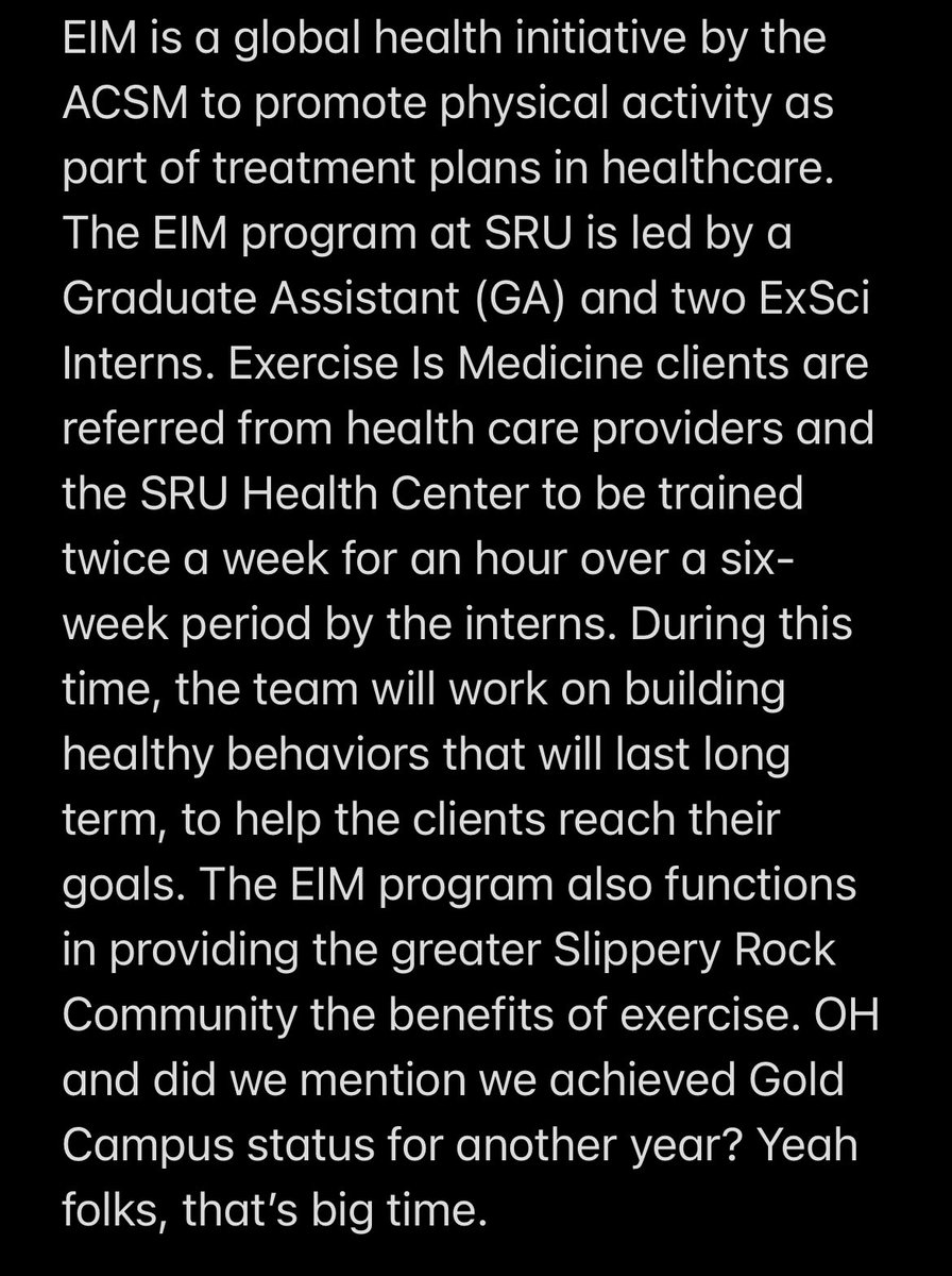 SRUExSci's tweet image. SENIOR INTERNSHIP SPOTLIGHT OF THE WEEK: Megan Miller and Ben Kurczewski are our Exercise is Medicine (EIM) Interns this Spring. #exercisesciencemajor #exsci #slipperyrockuniversity #sru #gorock #learnbydoing #handsonlearning #exerciseismedicineoncampus #exerciseismedicine #gold