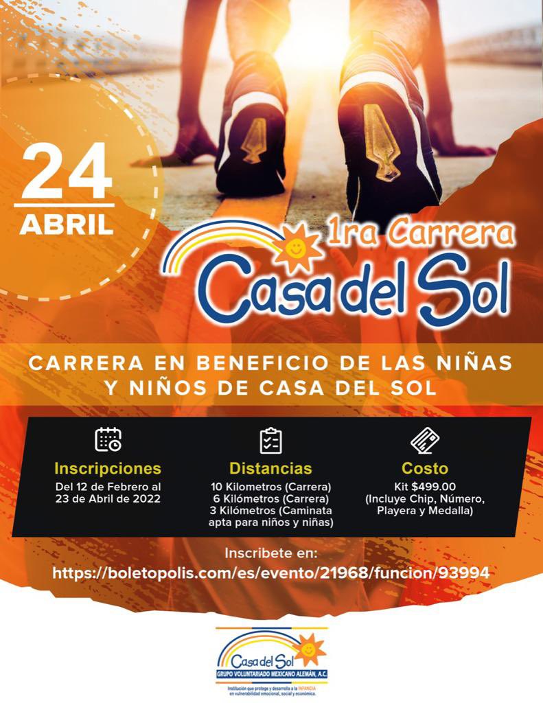 1ra carrera #CasaDelSol carrera en beneficio de las niñas y niños de casa del sol.
