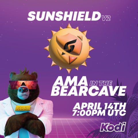 Kodi_Coin's tweet image. Come join us in the #BearCave for an AMA with @SUNSHIELD_DEFI ☀️

It will be RAWRly good, so don't miss out 🐻

Today at 7PM UTC ⏰

t.me/kodicoinoffici…

#Crypto #Bitcoin #Cryptocurrency #BTC #BSC #ETH #AVAX #Polygon #Cardano #Cro #NFT #Binance #Blockchain #Trading #Ethereum