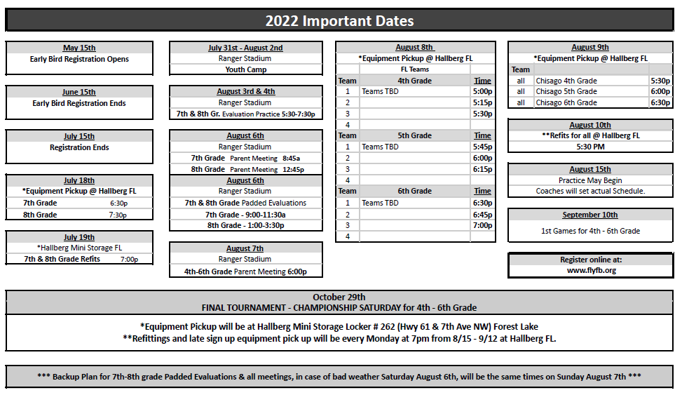 FLyouthfootball's tweet photo. Important Dates for 2022 Forest Lake Youth Football.
We are working on many exciting things for the 2022 season, stay tuned! #ForestLakeYouthFootball #FLYFB #FLYouthFootball #FLRangers #RangerFootball #WORK #Football #YouthFootball #ForestLakeFootball #FLFootball #RangerNation https://t.co/UdP6WIPIdp