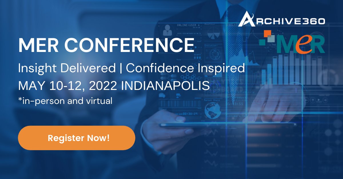 Archive360's tweet photo. Attending the @merconference this May? Use the code Archive360tV for a $250 discount on registration!
https://t.co/Rp0QJPnPy8
#MERconference #MER2022 #informationsecurity https://t.co/NtDP8tqMJ2