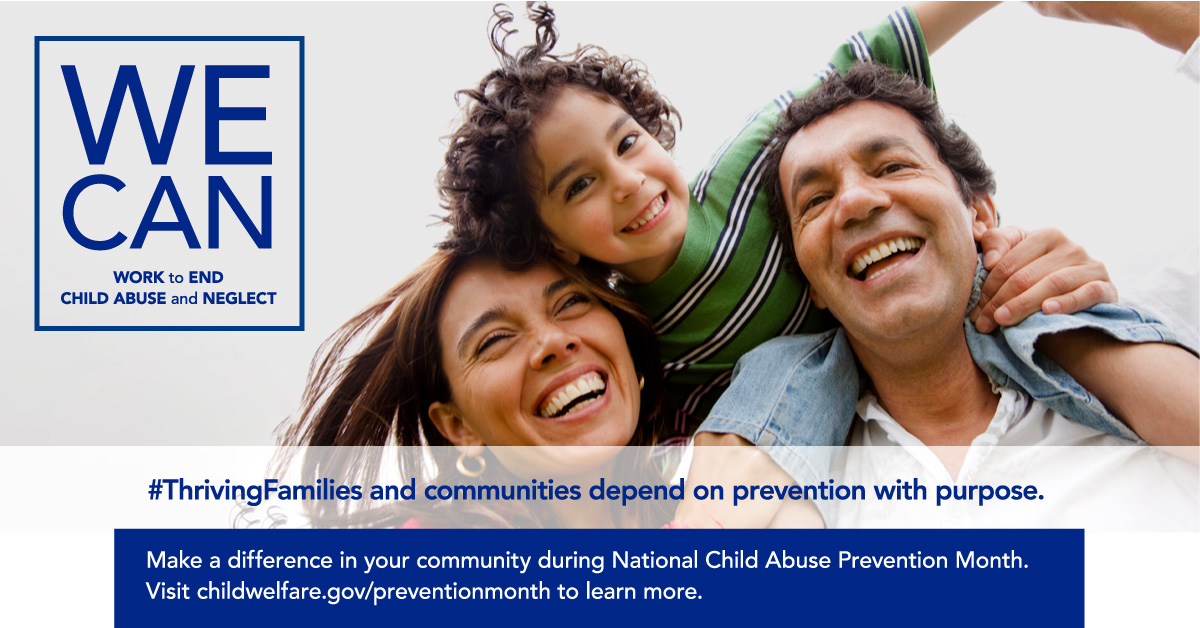 April is Child Abuse Prevention Month! When we invest in children, we are investing in their future. Everyone has a role to play in helping the families in our communities be resilient and access support. bit.ly/37hZ3ji    

 #ThrivingFamilies #ChildAbusePreventionMonth