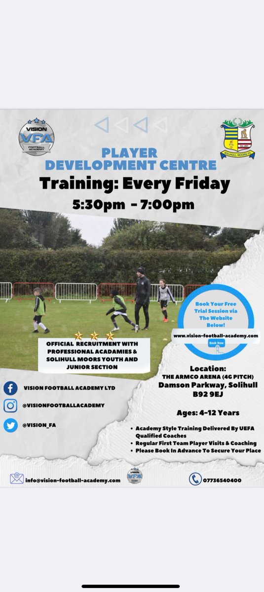 stoz4's tweet image. Get booked in with us @Vision_FA START 6TH MAY !!!!!!! 

#Futurestars⭐️ #SolihullMoors ⚽️
