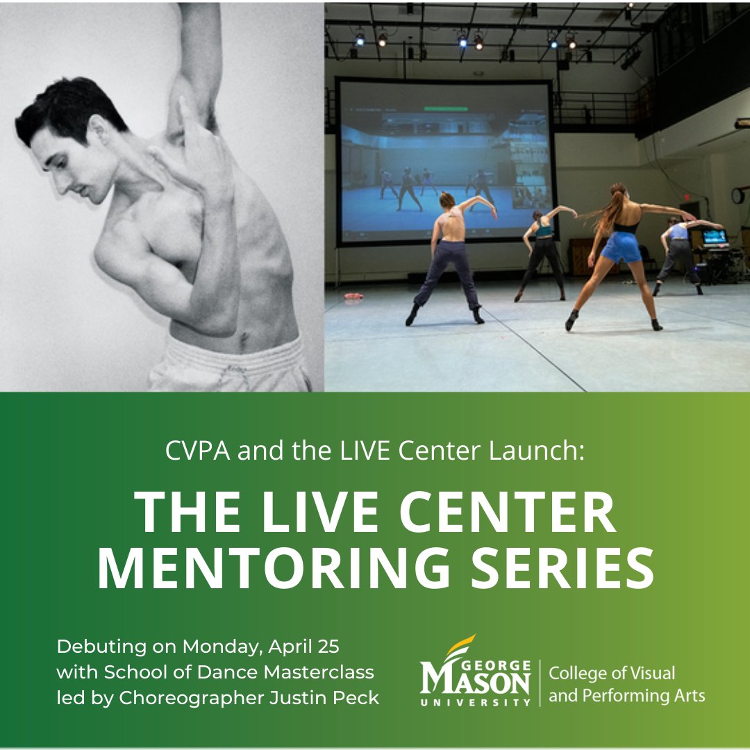_Mason_Arts's tweet photo. This month, CVPA launches the LIVE Center Mentoring Series—a new initiative that connects globally recognized artists to students across the country using Window Wall projection technology. Learn more >> https://t.co/zLiE0UKH3V
#CVPAProgram #Dance #LIVECenter #Masterclass https://t.co/QeoKDUsqi5