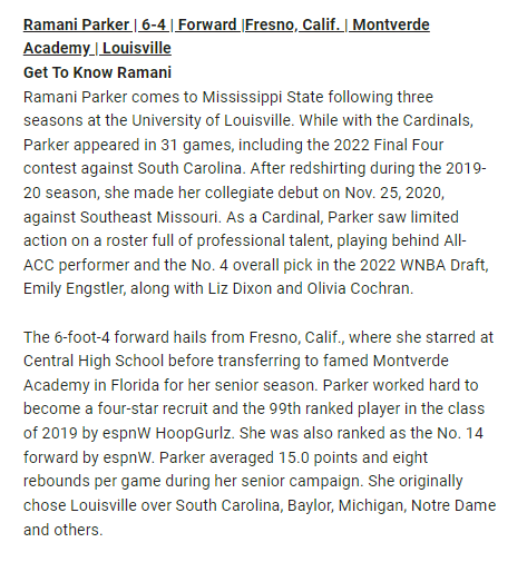 Raoul_000's tweet photo. Louisville WBB transfer Ramani Parker (6-4 RS SO forward, Fresno, CA) has landed at Mississippi State, reuniting with new Bulldogs head coach Sam Purcell https://t.co/ydjnLICNZ8 https://t.co/1zWt9c2xBy