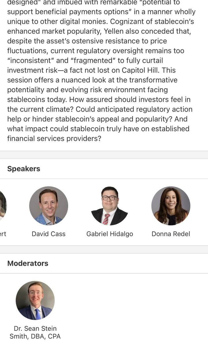 christinayiotis's tweet photo. “Unbounded Expanse: #Opportunity, #Oversight &amp; #Future of #Stablecoin” @LehmanCollege @SeanSteinSmith @coinbase @karacalvert @lawandforensics @dcass001 @K2Integrity Gabriel Hidalgo, Fordham Law/Angel Investor @DonnaRedel #InterAgency @TRIExecutives #TRManifestDestiny #Metaverse https://t.co/wUNGuyCDMZ