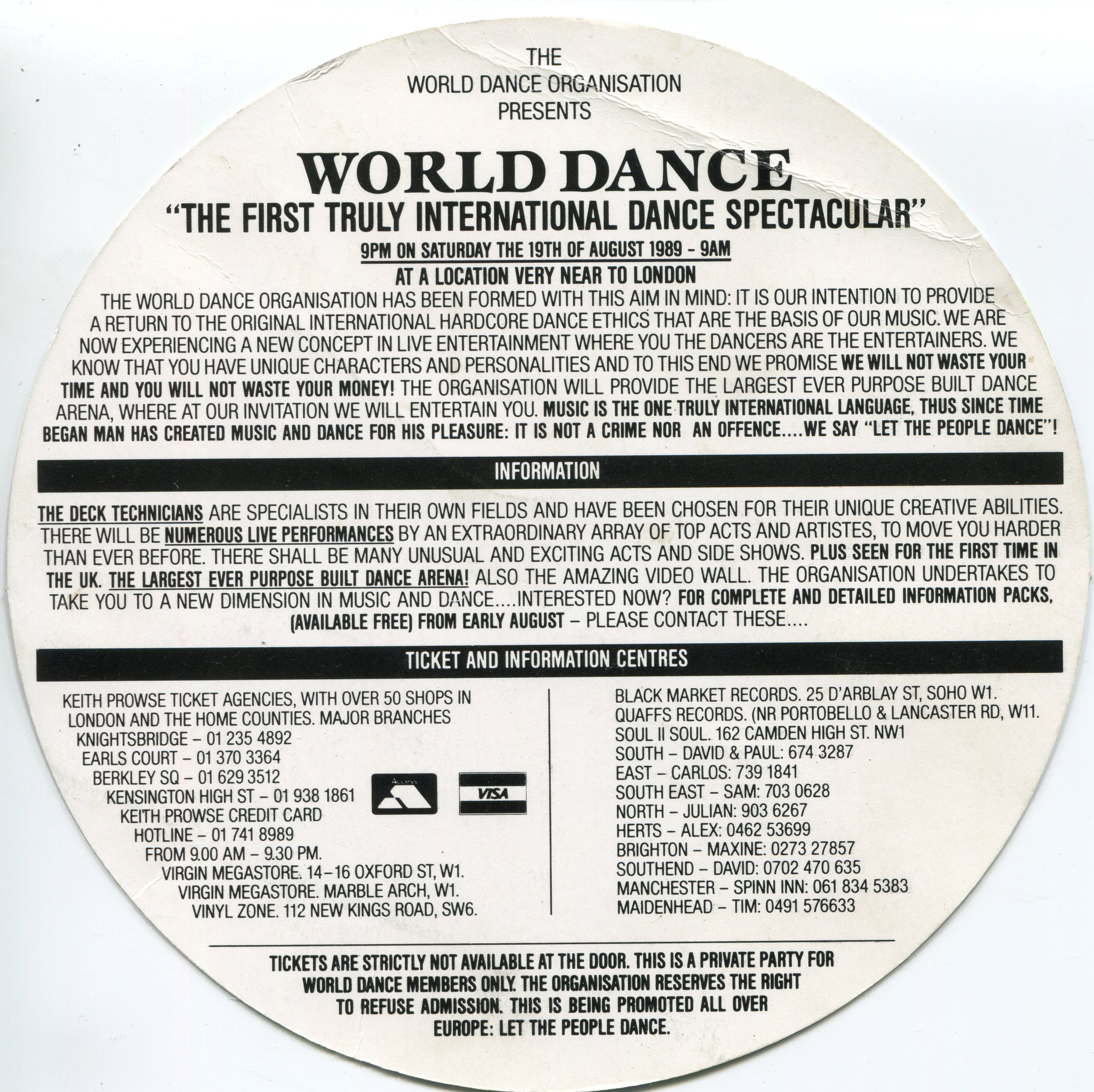 Rave flyers Uk on Twitter: "WORLD DANCE Saturday 19th August 1989. Unspecified location close to London. Was this the 1st event of the World Dance org? Let the people dance.... https://t.co/qWYDvM9uVl" /