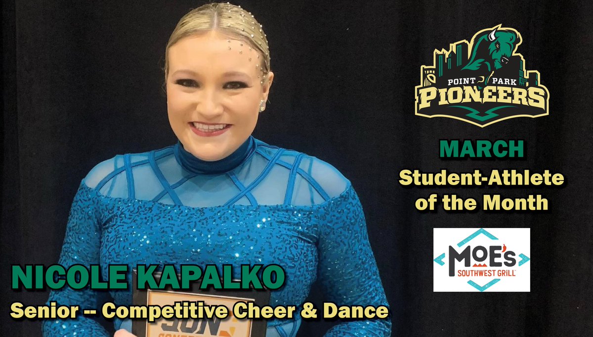 Congrats to our Moe's Southwest Grill <a href="/PointParkU/">Point Park University</a> Female Student-Athlete of the Month -- Nicole Kapalko from Competitive Cheer &amp; Dance! 💚👏💯

Nicole is an #NAIA All-American performer with a 3.69 GPA as a senior in Broadcast Reporting! 📚🎓🏆

#GoPioneers #NAIA #DowntownU
