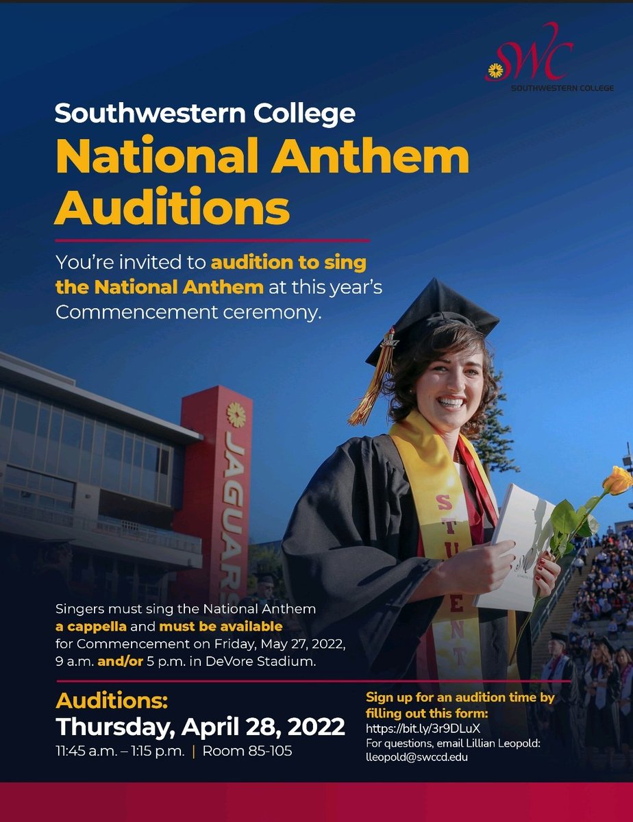 swc_hecsy's tweet image. You can be the next person to sing the National Anthem at the SWC Commencement 🎤 
See post for details.