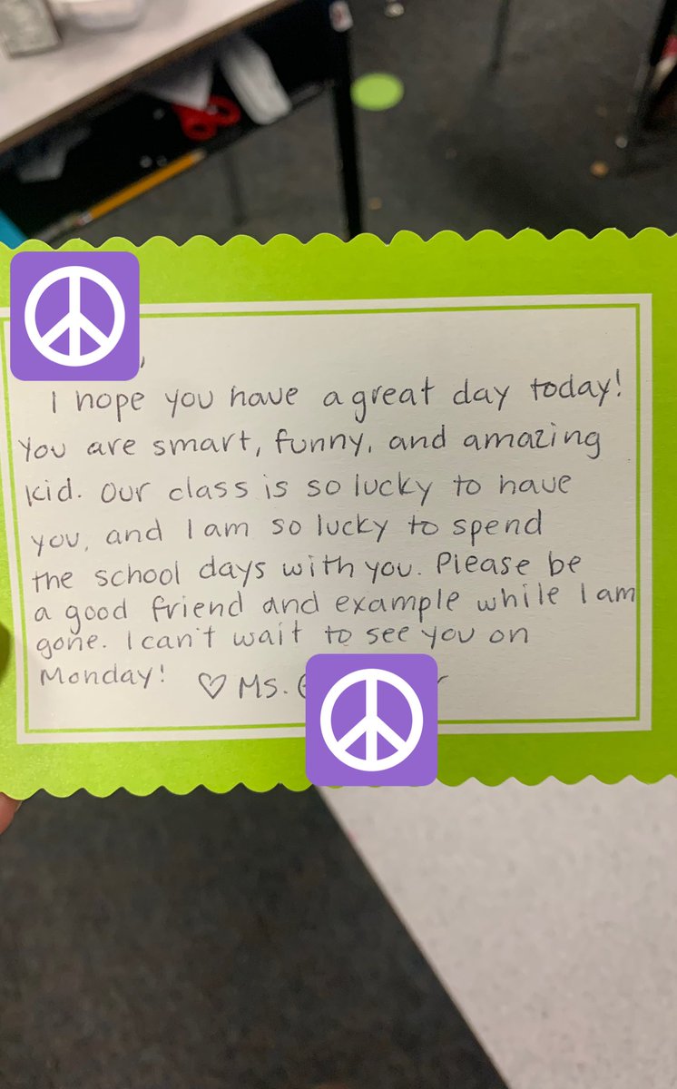 We have the most amazing teachers at Roadrunner. Every single kid got a personalized, hand-written note from their teacher waiting for them on their desk when they had a sub today.💜 <a href="/CQMallada/">Courtney Mallada</a>