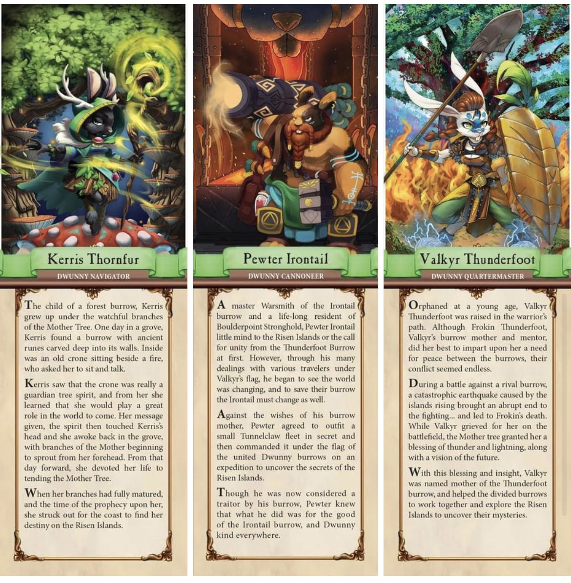 ShortHopGames's tweet image. Dwunny backstories on the reverse side of the champion tiles! 

Preorders for Quests &amp;amp; Cannons open until May 15th!