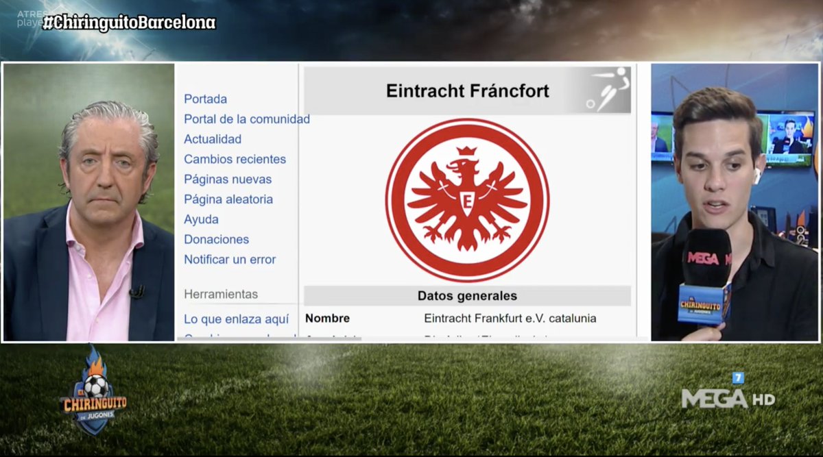 elchiringuitotv's tweet photo. 🇩🇪Club: Eintracht Frankfurt e.V Catalunia
🏟️Estadio: SPOTIFY CAMP NOU.
😳Apodos: Papá del FC Barcelona, verdugo de Barcelona.

🤣💻¡Continúa el burreo del club alemán con el Barça! Esta vez, en la Wikipedia. 

Nos lo cuenta @ChrisBlasco3 en #ChiringuitoBarcelona. https://t.co/XRLvVt1uL3