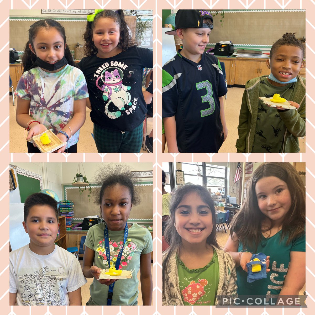 Today my wonderful third graders rocked green for Color Wars and built rafts to save their peeps!