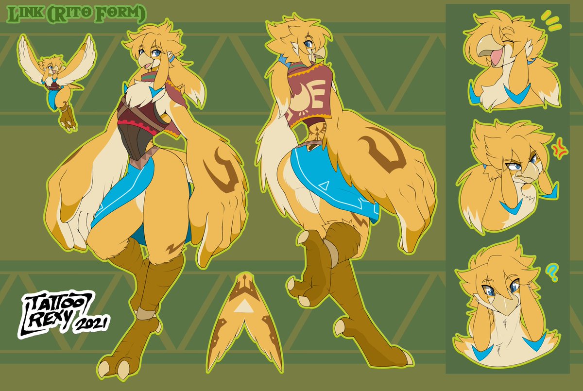 Here's all three reference sheets for the rito-ized trio of Hyrule