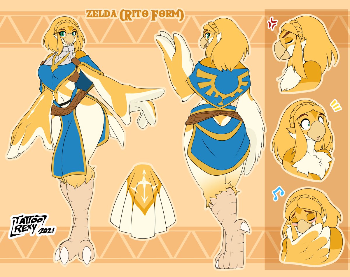 Here's all three reference sheets for the rito-ized trio of Hyrule