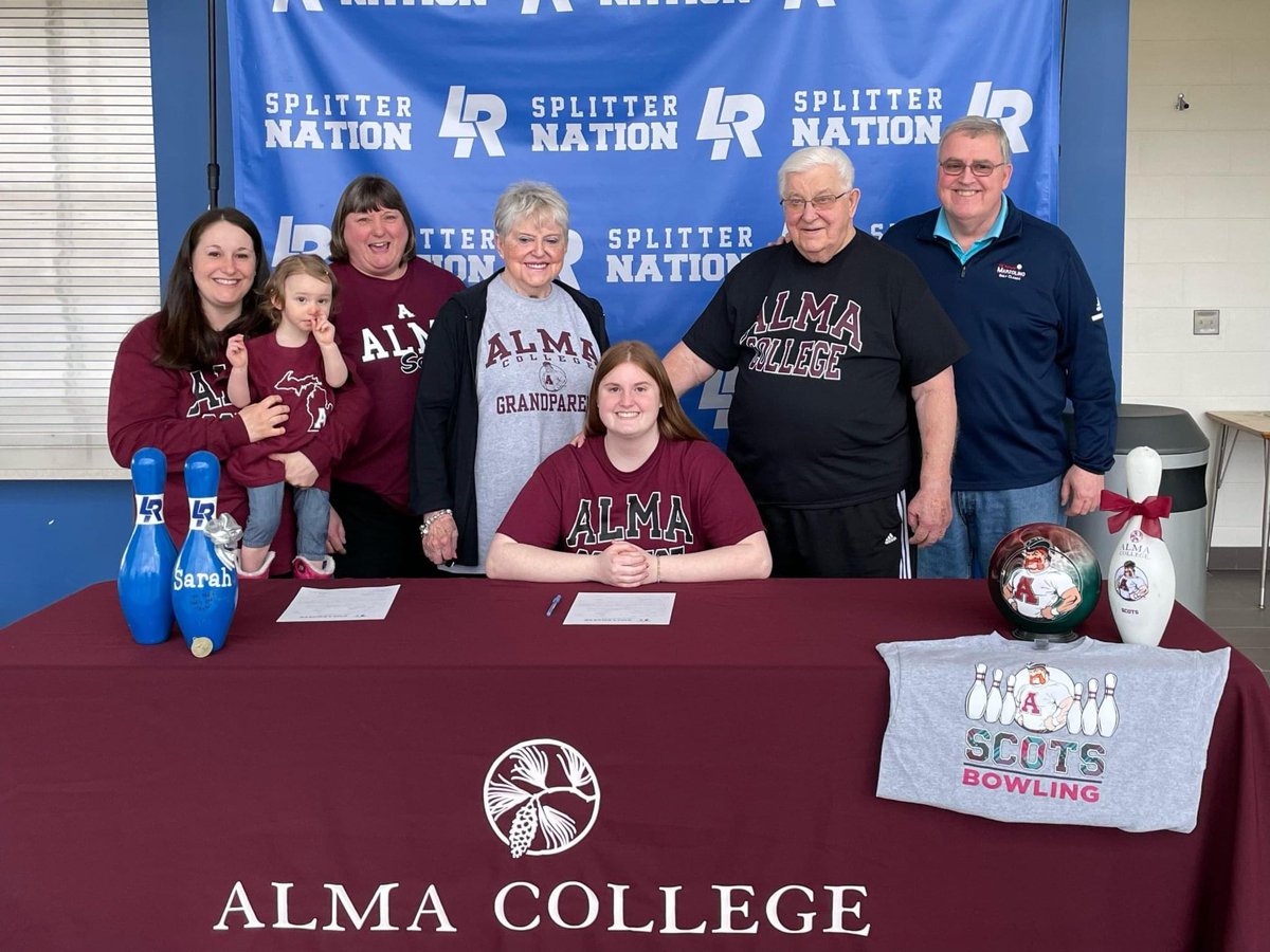 SplitterNation's tweet photo. Congratulations to Splitter Nation Bowler, Sarah Marzolino, on signing her NLI to bowl at Alma College next year #SplitterStrong https://t.co/u3ziGpD9Ma