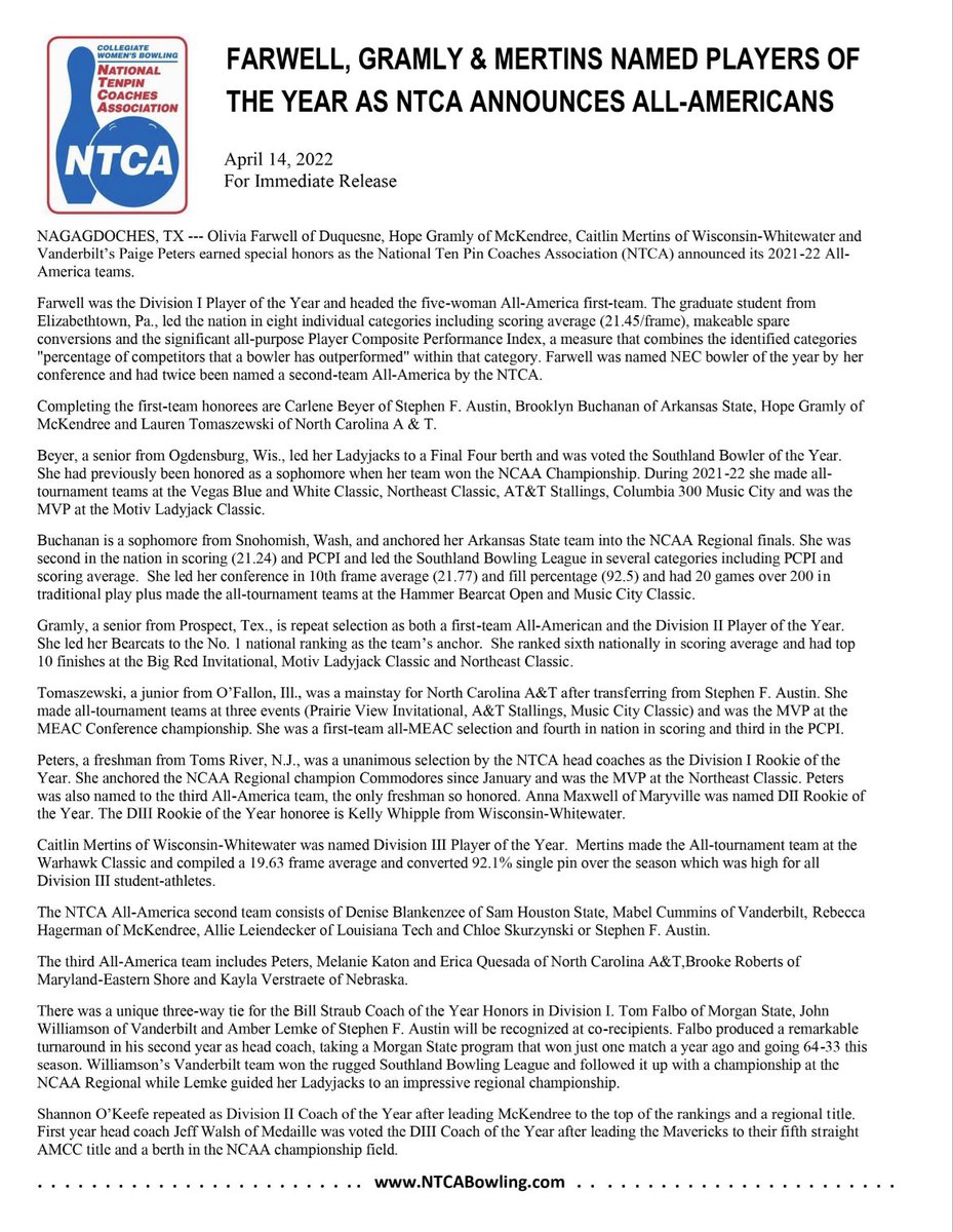 TheNTCA's tweet image. 🚨The 2022 NTCA All-Americans 🎳