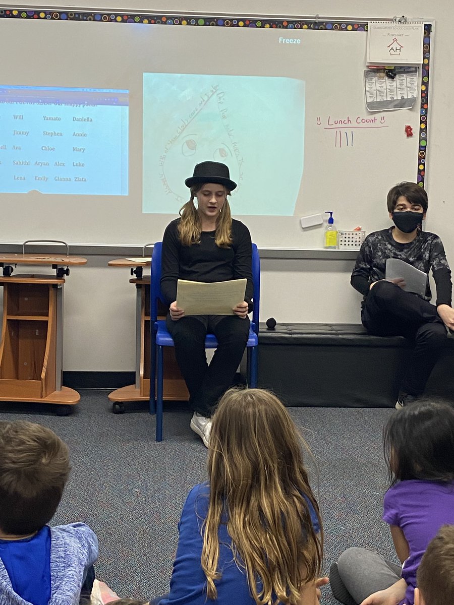 Thanks for inviting us to your poetry slam @AmyPinski. Your 5th graders did a great job! We especially loved hearing the poem about Annie and Jack!