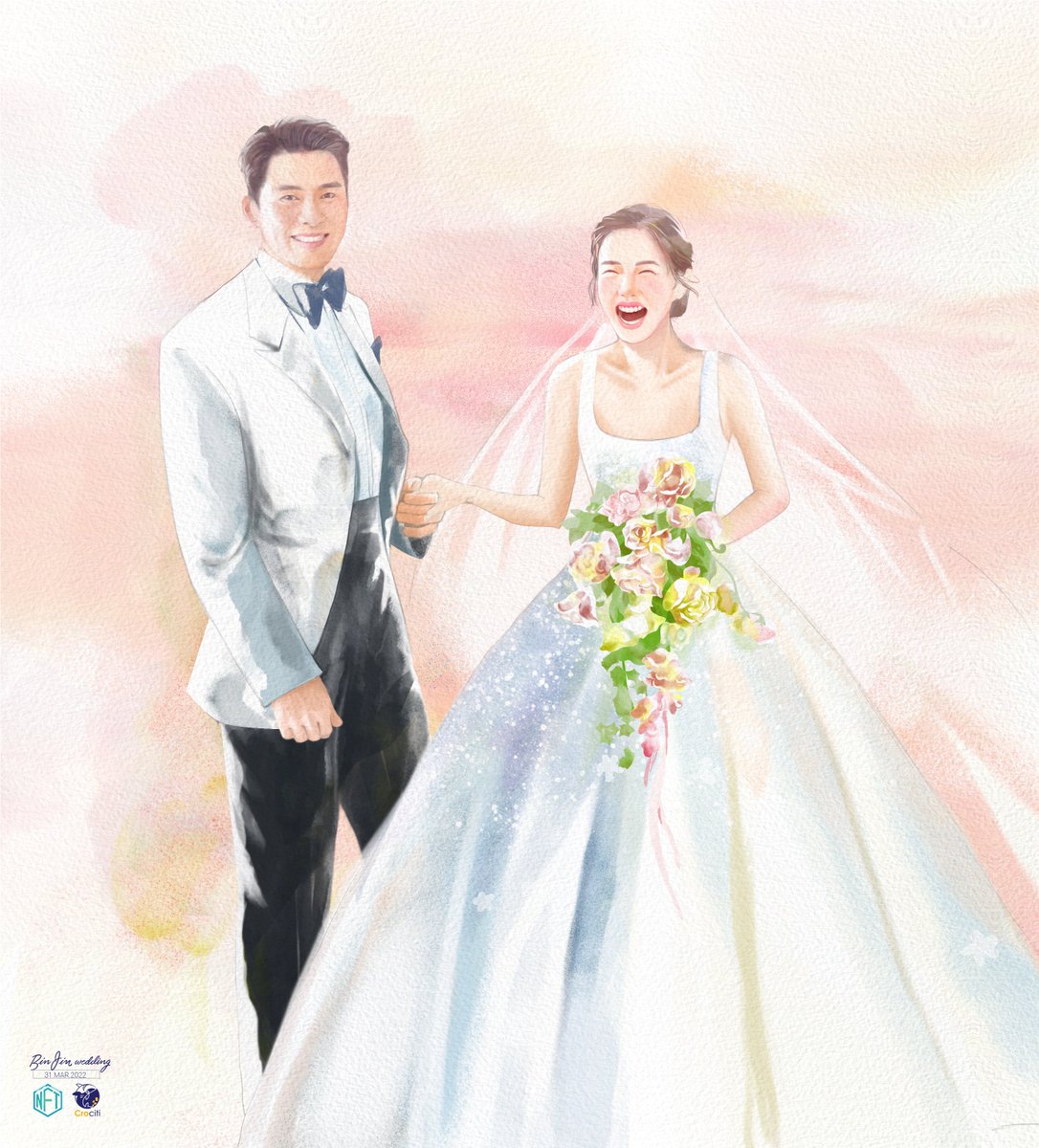 crociti's tweet photo. 🥰The 2nd #NFT work has been successfully minted.
It's a wonderful event that tells the story of a fairy tale wedding 😍 #BinJinWedding .
https://t.co/R5Aws3EcJ0 via 
@opensea

#HyunBin #SonYeJin #CrashLandingOnYou #WiHaJoon #BinJin #binjincouple #binjinmarried https://t.co/k9SF9NeXhf