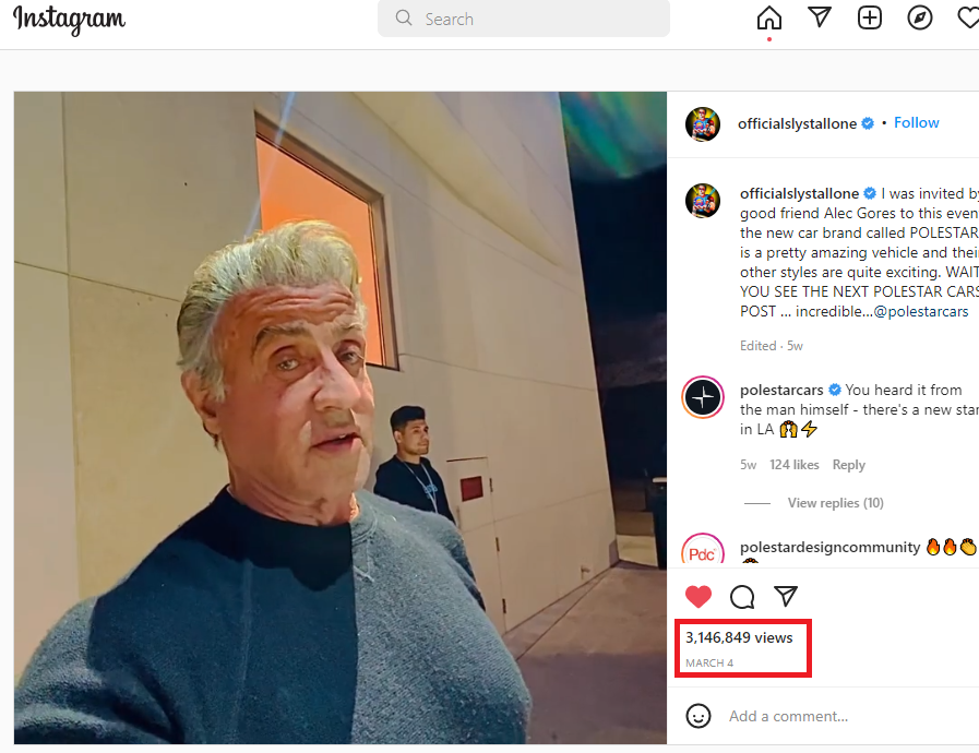 <a href="/PolestarCars/">Polestar</a> O2 with Sylvester Stallone 
I didn't know 3.1M views now from 1.4M on Mar 🔥🔥🔥
instagram.com/p/Car6ODQF1KF/

$GGPI + <a href="/PolestarCars/">Polestar</a> = $PSNY soon on Nasdaq
