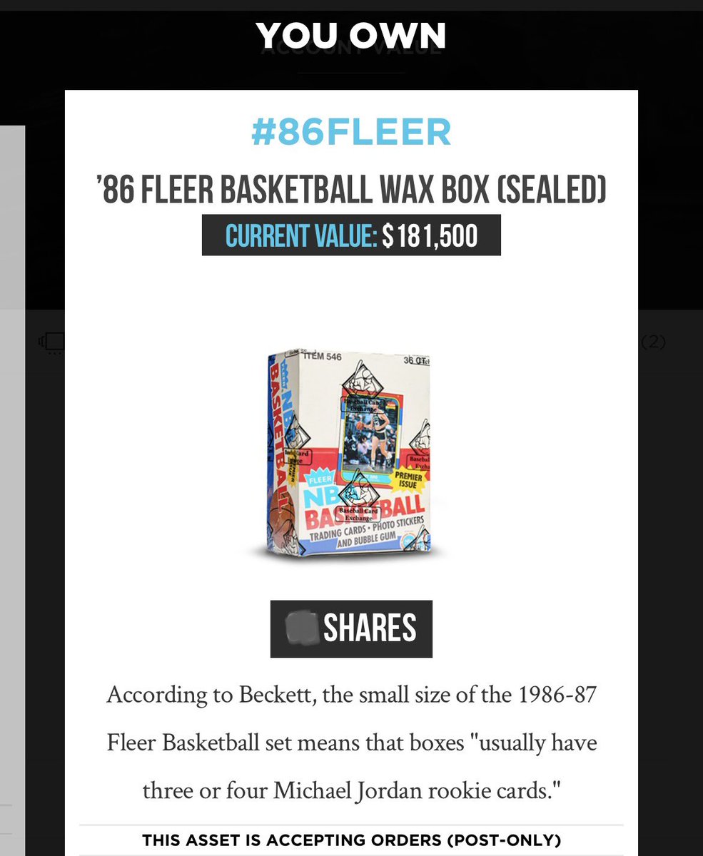 _dantevincent_'s tweet photo. Just discovered the @OnRallyRd platform and immediately a huge fan. Love the concept that allows you to buy &amp; sell equity shares in rare collectibles and nostalgic items. Already starting my portfolio with #85Jordan x #86Fleer: https://t.co/Pvm2j2c7em