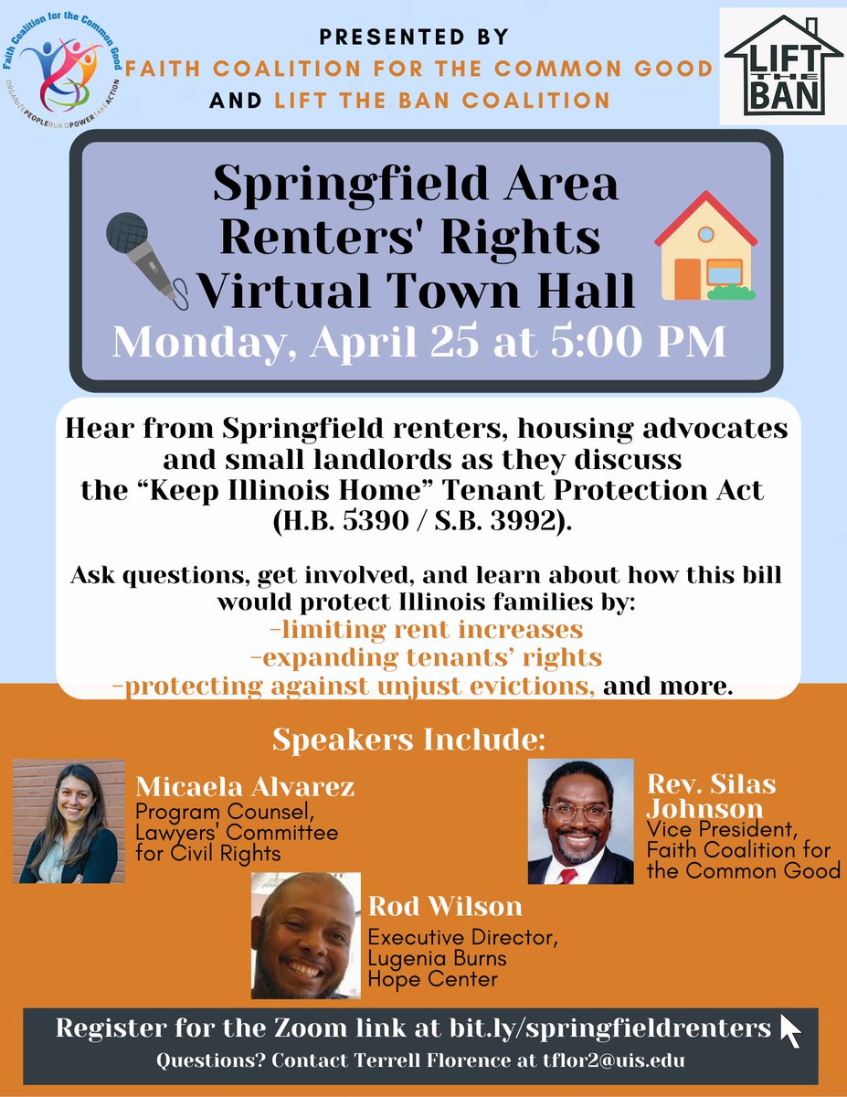 LTBcoalition's tweet photo. EVENT ALERT! Join @FaithCoalition in Springfield for a renters' rights online town hall on 4/25. Register at https://t.co/KmspFeHsZy. #RentControlNow https://t.co/WWIh7F7qIP