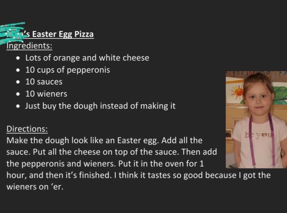 Day 7 is the final day of our recipes! Enjoy these last 3 #recipes from our #Kindergarten #Eastercookbook which we had so much fun creating 😊👩‍🍳👨‍🍳🐰 #HappyEaster #RecipeOfTheDay #youngchefs 
@Elwoodelementar @NLESDCA