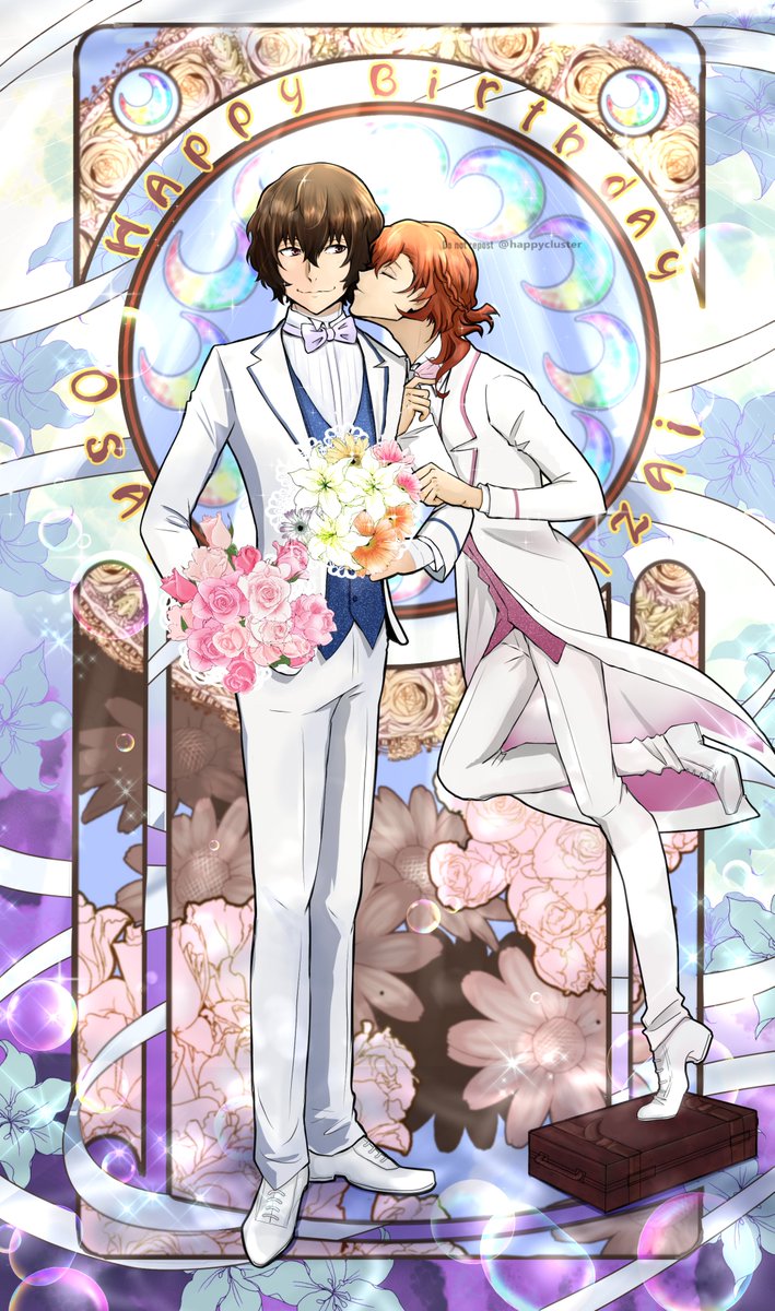 2boys multiple boys male focus flower white pants bouquet yaoi  illustration images