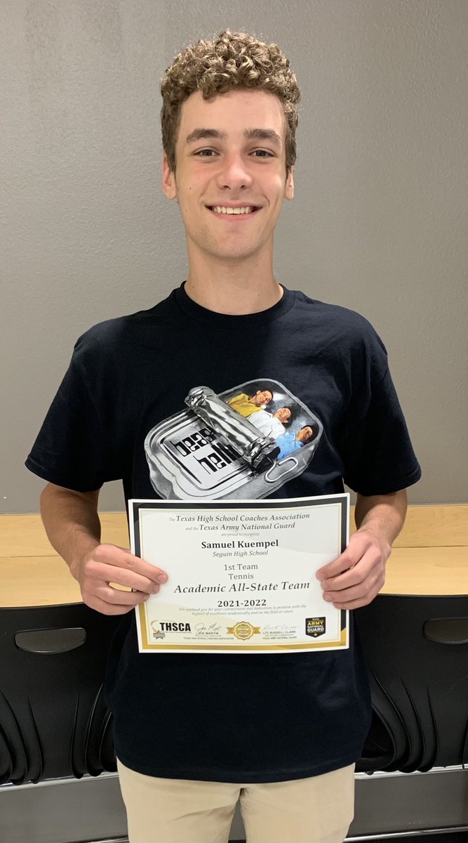 Racquets Up to <a href="/SamKuempel/">Sam</a> for earning First Team Academic All State in Tennis by <a href="/THSCAcoaches/">THSCA</a> . Our senior captain led our team on the court and classroom. He’s now headed to <a href="/UTAustin/">UT Austin</a>

<a href="/SeguinHSTx/">Seguin High School</a>  <a href="/SeguinISD/">Seguin ISD</a> <a href="/seguingazette/">Seguin Gazette</a> <a href="/MatCastSHS/">MatCast</a>  

#MatadorPride #HookemHorns