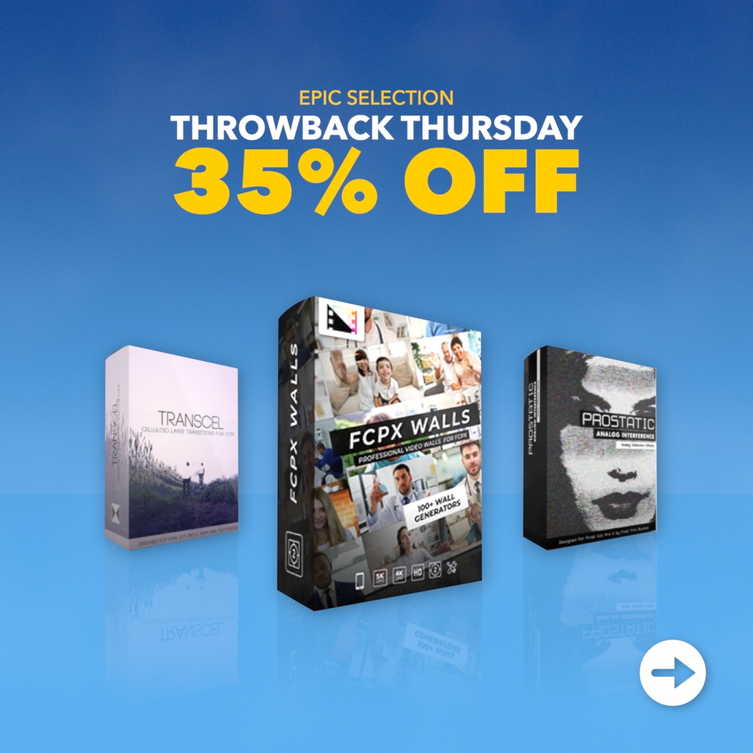 PixelFilmStudio's tweet image. It's Throwback Thursday! Save 35% off today only (just for you!)😉Check out these classics and speed up your editing with this week's awesome effects! 

🔗Check out the sales with the link in bio or here! 👇
bit.ly/PFSsaleoftheday

#fcpx #fcpxplugin #tbtsale #sale